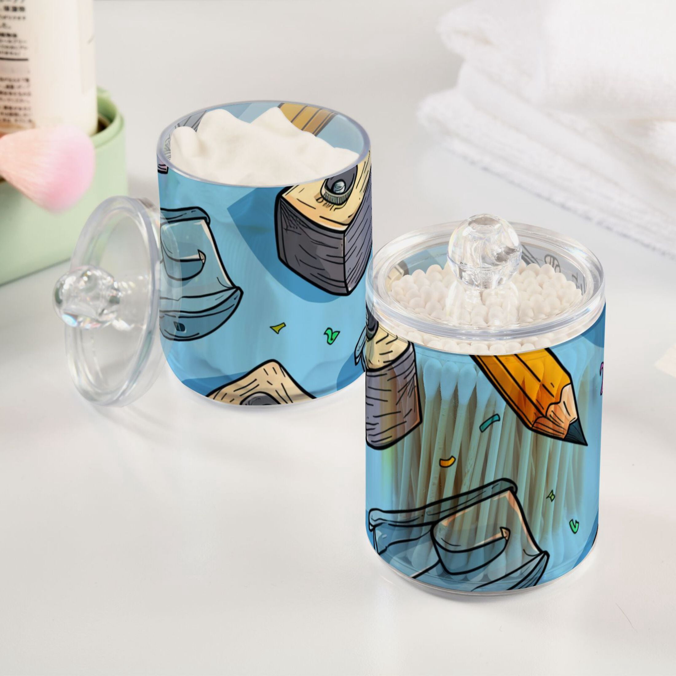 Ckdifva Pencil Sharpener Storage Jar with Lid Acrylic Organization Storage Containers Set of 4