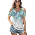 thumbnail image 2 of POLERO Tropical Monstera Leaves Print Short Sleeve Tee Shirts for Women Cold Shoulder Tops V Neck Tshirt Lightweight Soft Cool for Summer Spring Travel Work Beach Vacation Tunic 2XL, 2 of 8