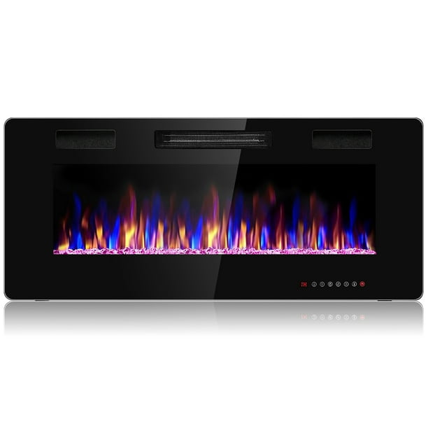 Costway 42 Electric Fireplace, Electric Fireplace Recessed Ultra Thin Wall Mounted Heater Multicolor Flame
