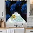thumbnail image 4 of Blue Rose Kitchen Window Curtains, Swag Curtains Valance for Bedroom Living Room Bathroom, Vintage Abstract Garden Flower Floral Black Rod Pocket Window Curtain Block Drapes 2 Panels 36"x45", 4 of 9