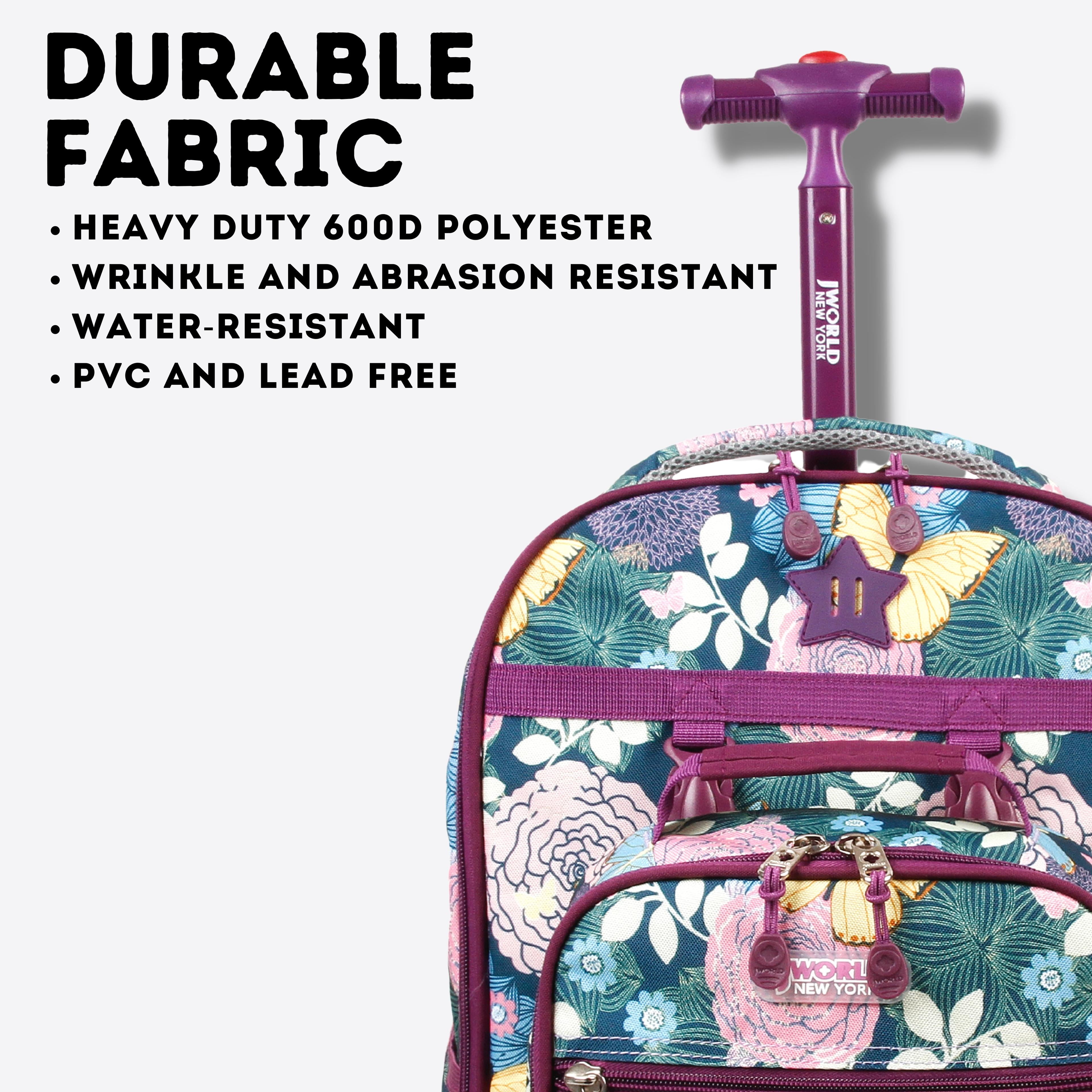 J World Girls Duo 18" Rolling Backpack With Lunch Bag For School And Travel, Secret Garden