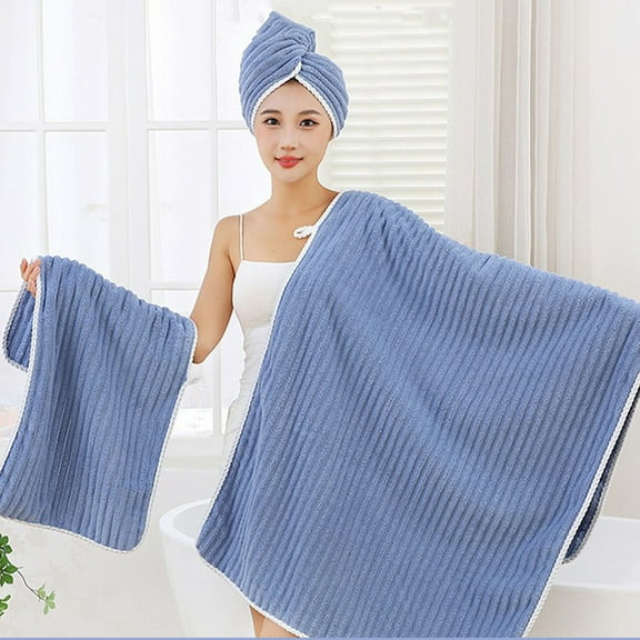 Velvet Bath Towel Set | 3-Piece Microfiber Towels | Super Absorbent & Quick Dry | Soft Non-Shedding Polyester | Blue Color | Includes Bath Towel, Hand Towel & Washcloth