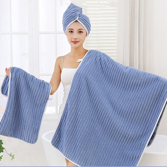 Juego de toallas de baño de terciopelo | 3 toallas de microfibra de secado rápido | Suaves, absorbentes y sin pelusa | Incluye toalla de baño, toalla de manos y toallita | Colores: azul, gris, rosa