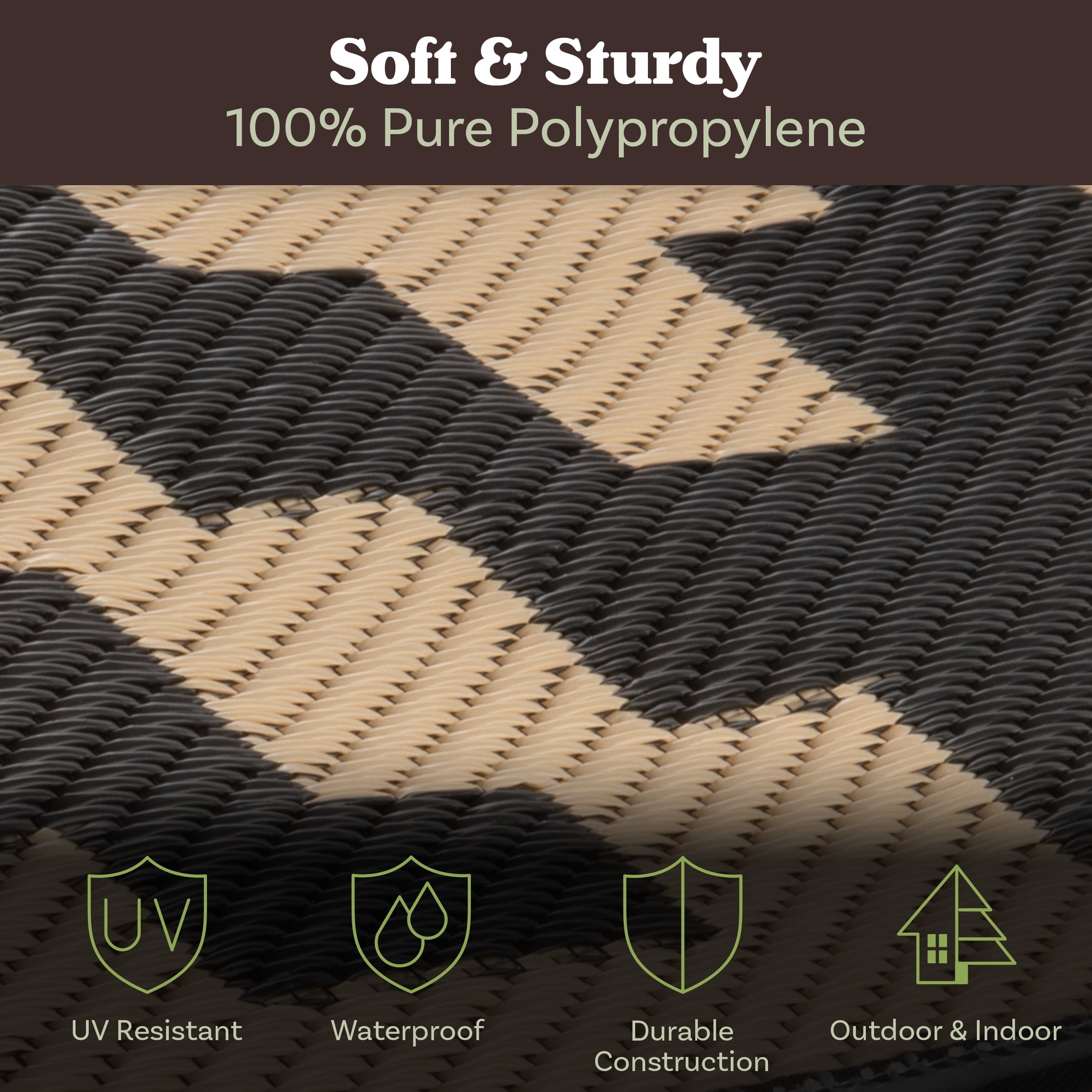 Pure Garden 8x10 Waterproof Outdoor Patio Rug with LED Lights, Brown