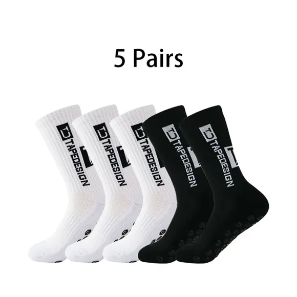 LNGOOR 5 Pairs New Mid-barrel Football Socks Anti-slip Silicone Bottom Thickened Towel Cushioning Soccer Basketball Yoga