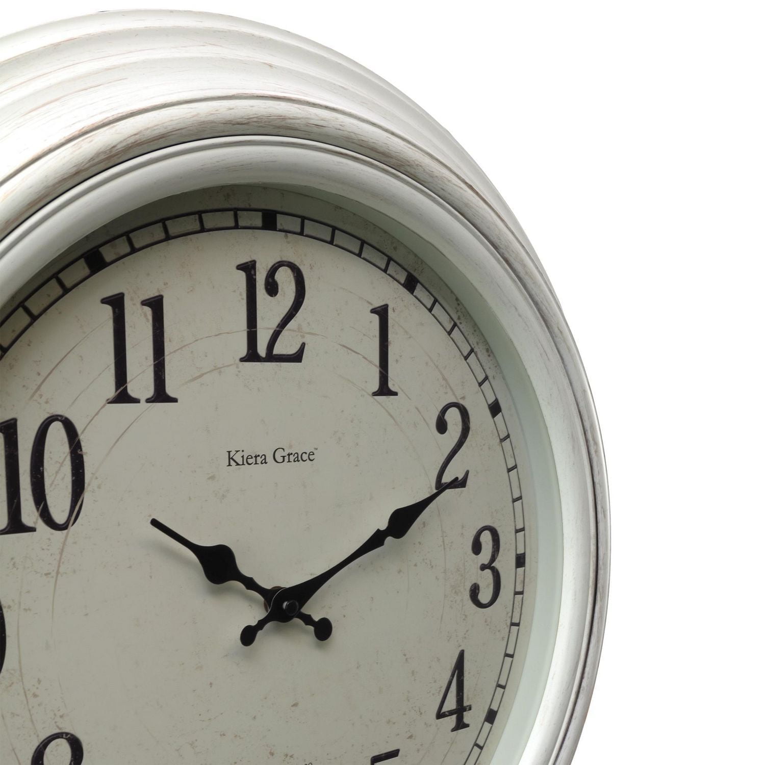Kiera Grace Emerson Decorative Round Wall Clock, 20"H x 2"D, Weathered White