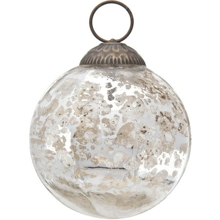 Luna Bazaar Large Mercury Glass Ball Ornament (3-Inch, Silver, Penina Design, Single) - Great Gift Idea, Vintage-Style Decorations for Christmas, Special Occasions, Home Decor and