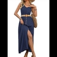 thumbnail image 3 of Vestidos de Verano para Mujer 2025, Sin Mangas, Abotonados, Cintura Baja, Informales, Corte A, Vestido Midi, Vestido de Verano, Azul Marino, Talla M, 3 of 7