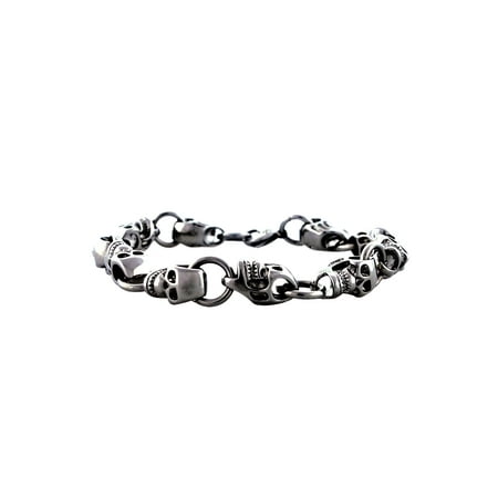 Men's Stainless Steel Sideways Skull Link Bracelet, 9