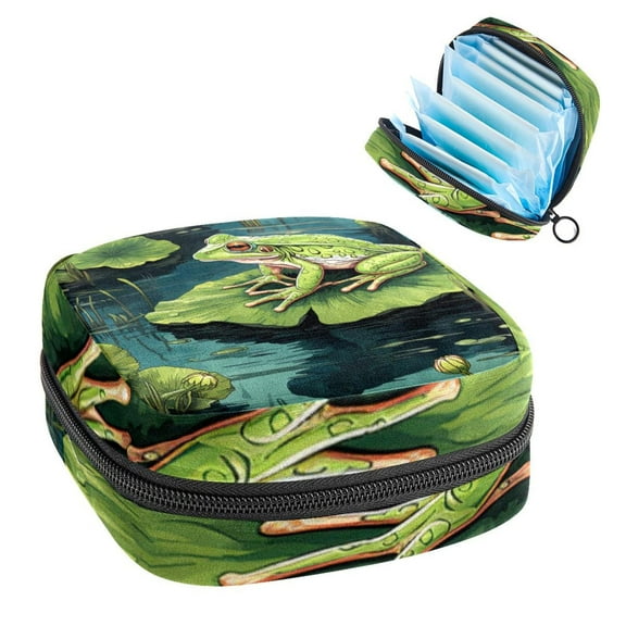 Frog Sanitary Napkin Bag Pad Bag Small Canvas Pouch Sanitary Napkin Receptacle Bags 4.7x6.6x6.6 in - Velvet, Sponge
