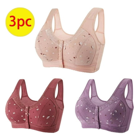 GERsome 3Pcs Women s Button Front Sleep Bra Wireless Post-Surgery Bra Active Yoga Sports Bras Comfort T-shirt Bra Convenient Snap Sleep Bra for Women Plus Size Full Coverage Bra