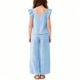 thumbnail image 5 of BXJX Girls Outfit Sets 2 Piece, Plaid Flutter Sleeves Square Neck Girls Summer Clothing Sets Blue Size 5-6 T, 5 of 8