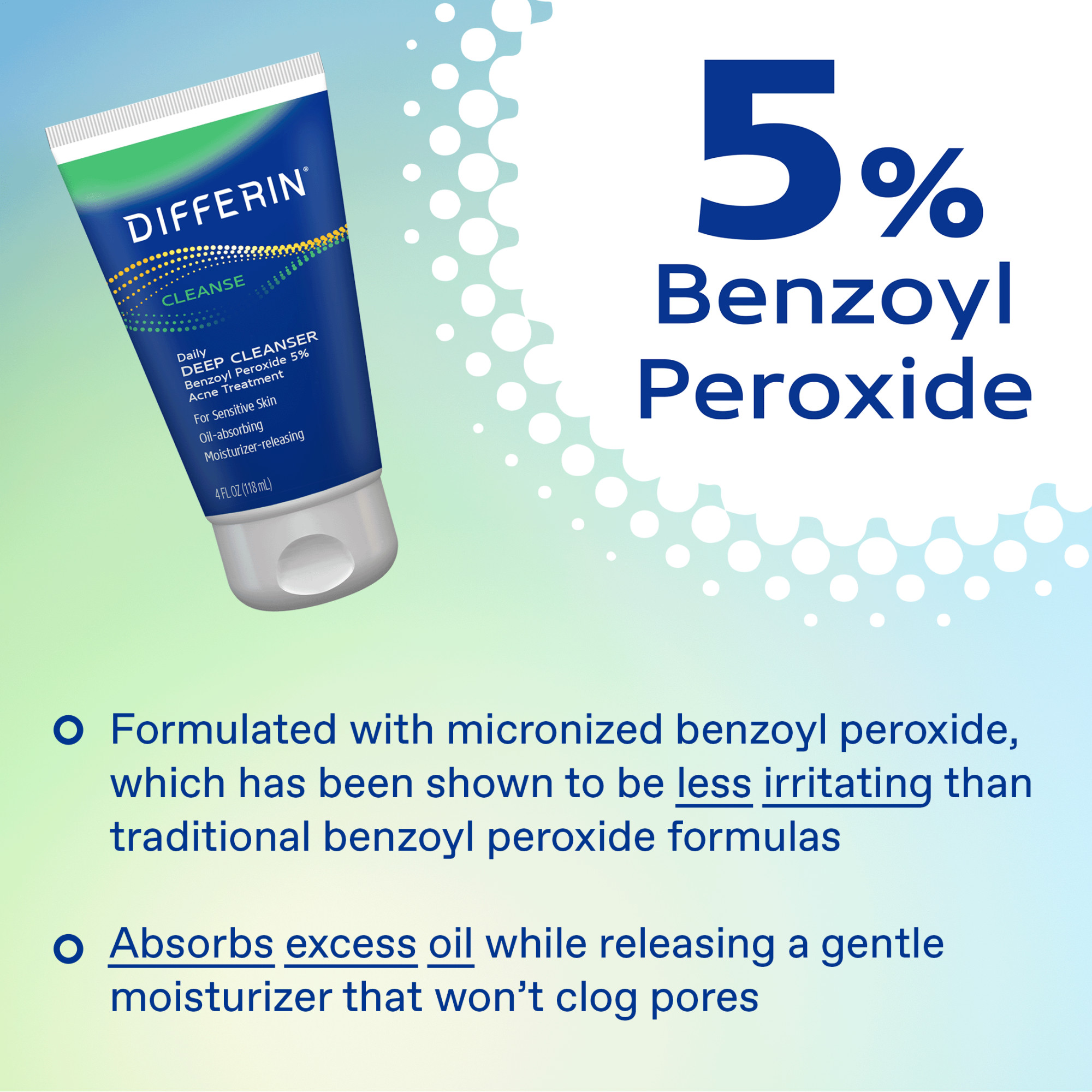 Differin Daily Deep Cleanser with 5% Benzoyl Peroxide, Face Wash for Acne Prone Skin, 4 oz - image 7 of 11