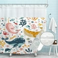 thumbnail image 2 of Kids Whale Shower Curtain Bathroom Set 71Wx71H Inches with Snap in Liner Bath Accessories Funny Cute Cartoon Fish Ocean Sealife Underwater Coral Starfish Art Home Decor Fabric 12 Pack Hooks, 2 of 6