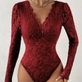 thumbnail image 3 of WMTBSRSW Women's Long Sleeve Bodysuit Floral Lace V Neck Bodysuit Top Backless Going Out Leotard Tops, 3 of 4