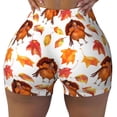 thumbnail image 2 of Rateoe Thanksgiving Turkey Leaves Printed Power Workout Shorts for Women Tummy Control Squat Proof Ribbed Thick Seamless Scrunch Active Short-Small, 2 of 8