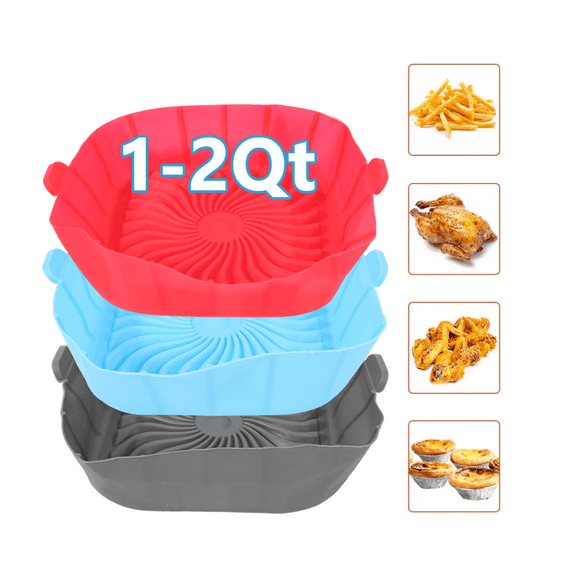 3 Pack Air Fryer Silicone Liners Pot for 1 to 2 QT, Air Fryer Silicone Basket Bowl, Replacement of Flammable Parchment Paper, Reusable Baking Tray