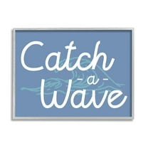 Stupell Industries Catch a Wave on Blue Landscape Painting Gray Framed Art Print Wall Art, 30 x 24