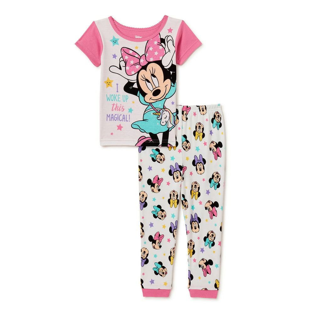 Minnie Mouse Toddler Girls' Cotton Pajamas, 2-Piece Set - Walmart.com ...