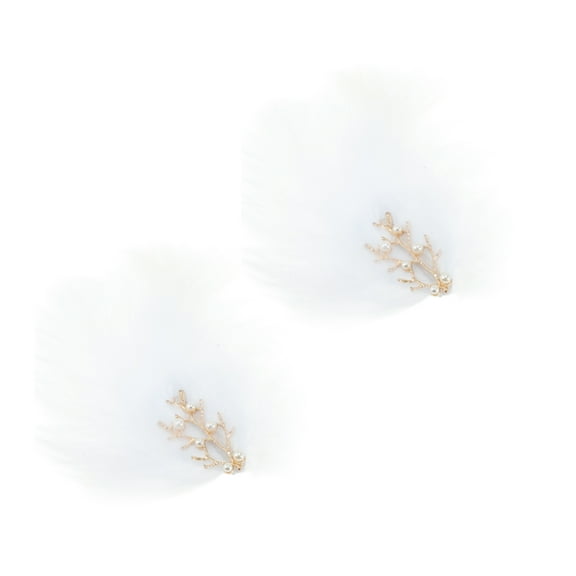 Unique Bargains 2 Pcs Hair Clip Grace Forest Feathers Duckbill Clip White