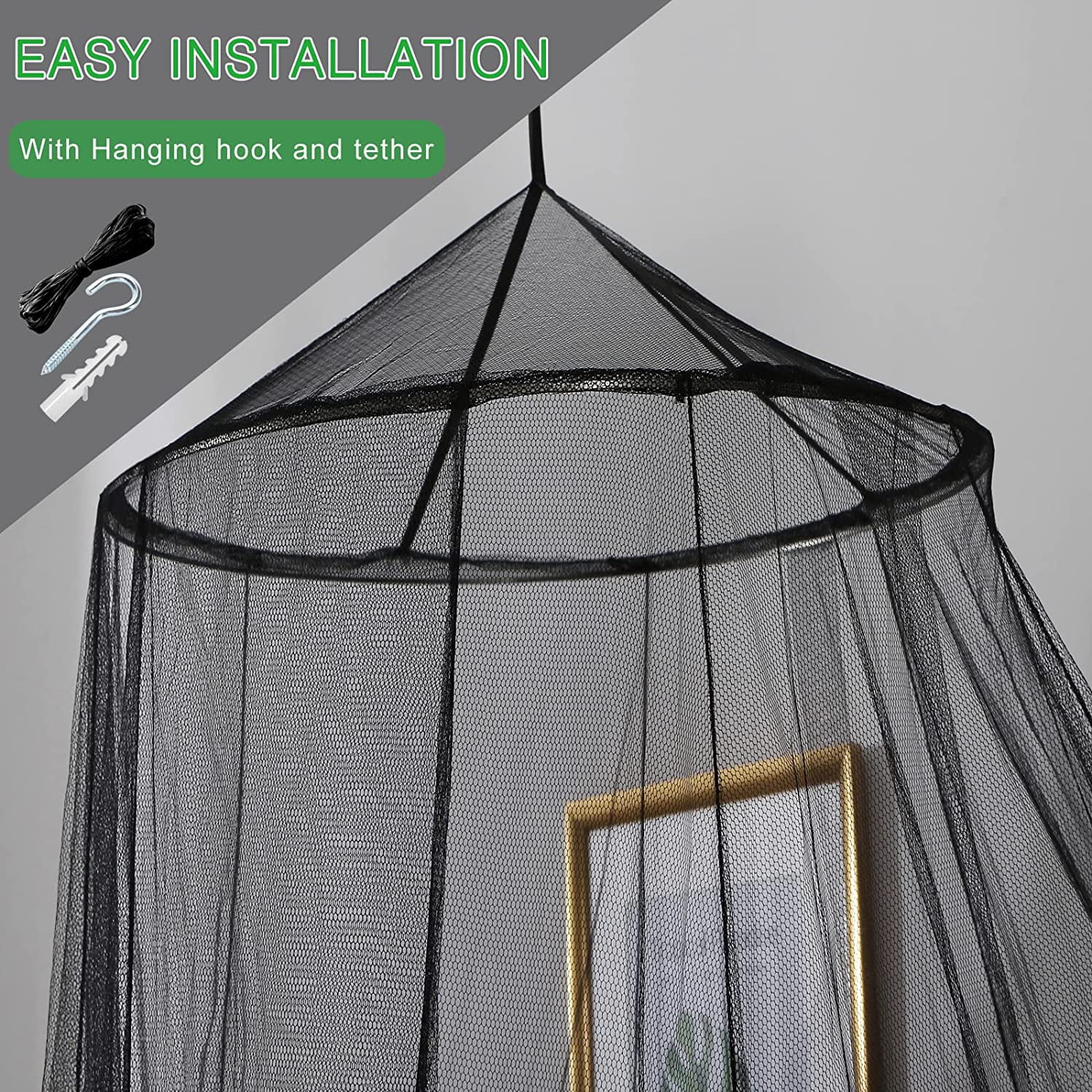 Mosquito Net Bed Canopy for Girls,King Canopy Bed Curtains Queen Size from Ceiling,Dome Mosquito Netting Bed Tent Twin Girls Canopy Bed Decor for Baby Crib,Kid Bed and Adult Beds (Black Dome)