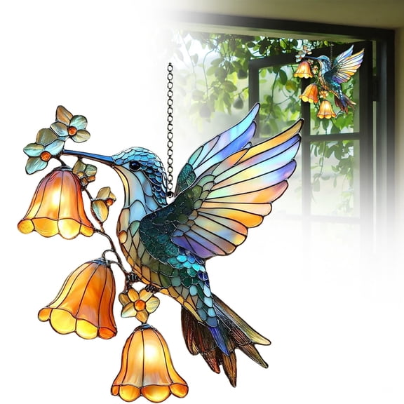 Hummingbird Suncatcher, Colorful Acrylic Hummingbird Hanging Ornament, 1Pcs Colorful Acrylic Pendant, Window Hanging Gift for Hummingbird Ornament 5.9 Inch