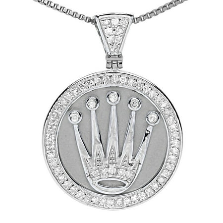 Diamond Crown Charm - Round Diamond Crown Pendant Charm in White Gold Finish (0.30 ct)