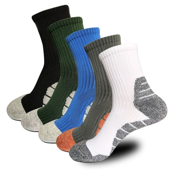 GANGTU Men's Athletic Cushion Crew Socks, 5-Pack Breathable Outdoor Sports Socks with Arch Support, Multi Colors