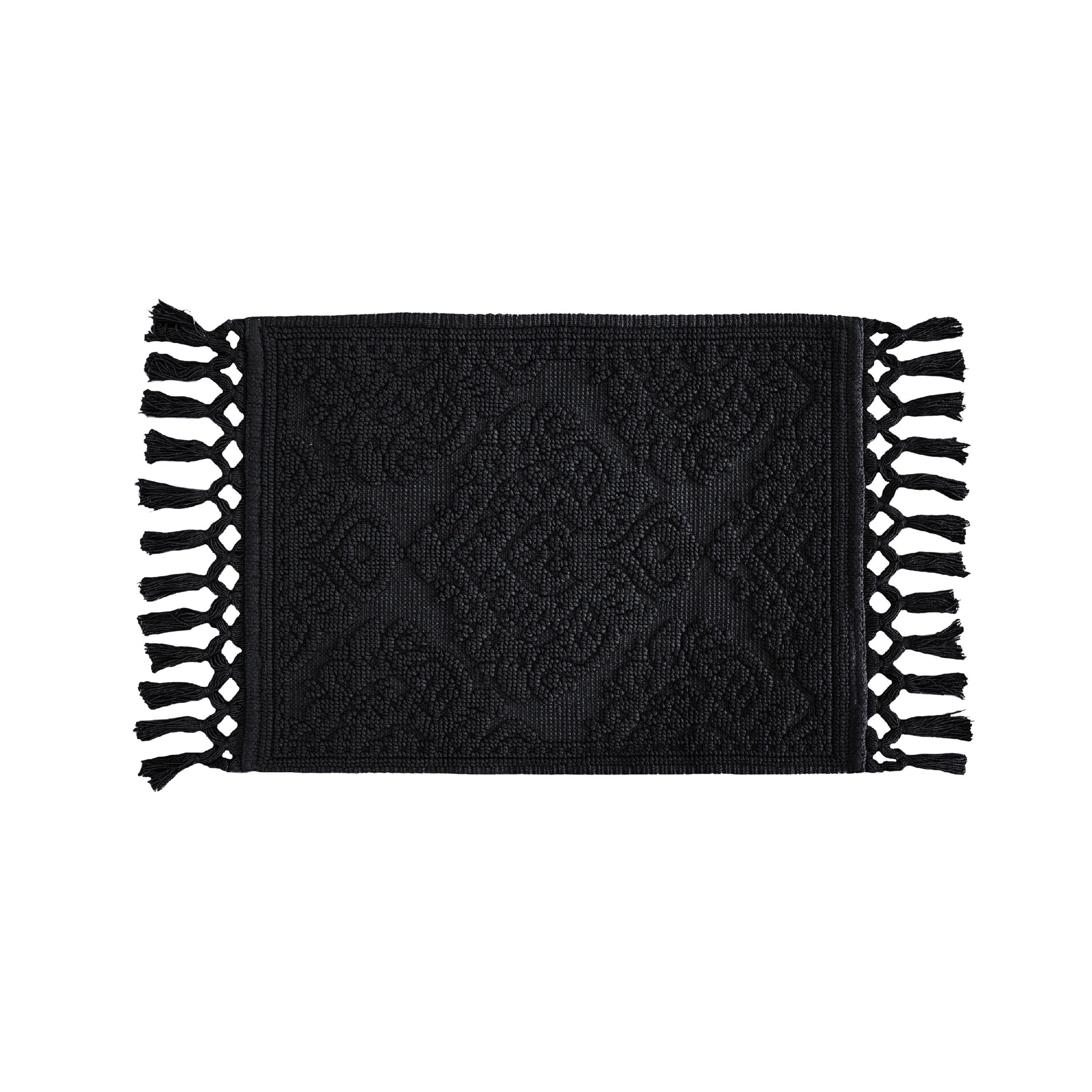 Jean Pierre Ricardo Cotton Fringe 17 x 31 in. Bath Rug, Black