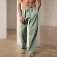 thumbnail image 4 of LWavelet Mens Lightweight Linen Lounge Pants Elastic Waist Drawstring Sleep Pants Green 3XL, 4 of 7