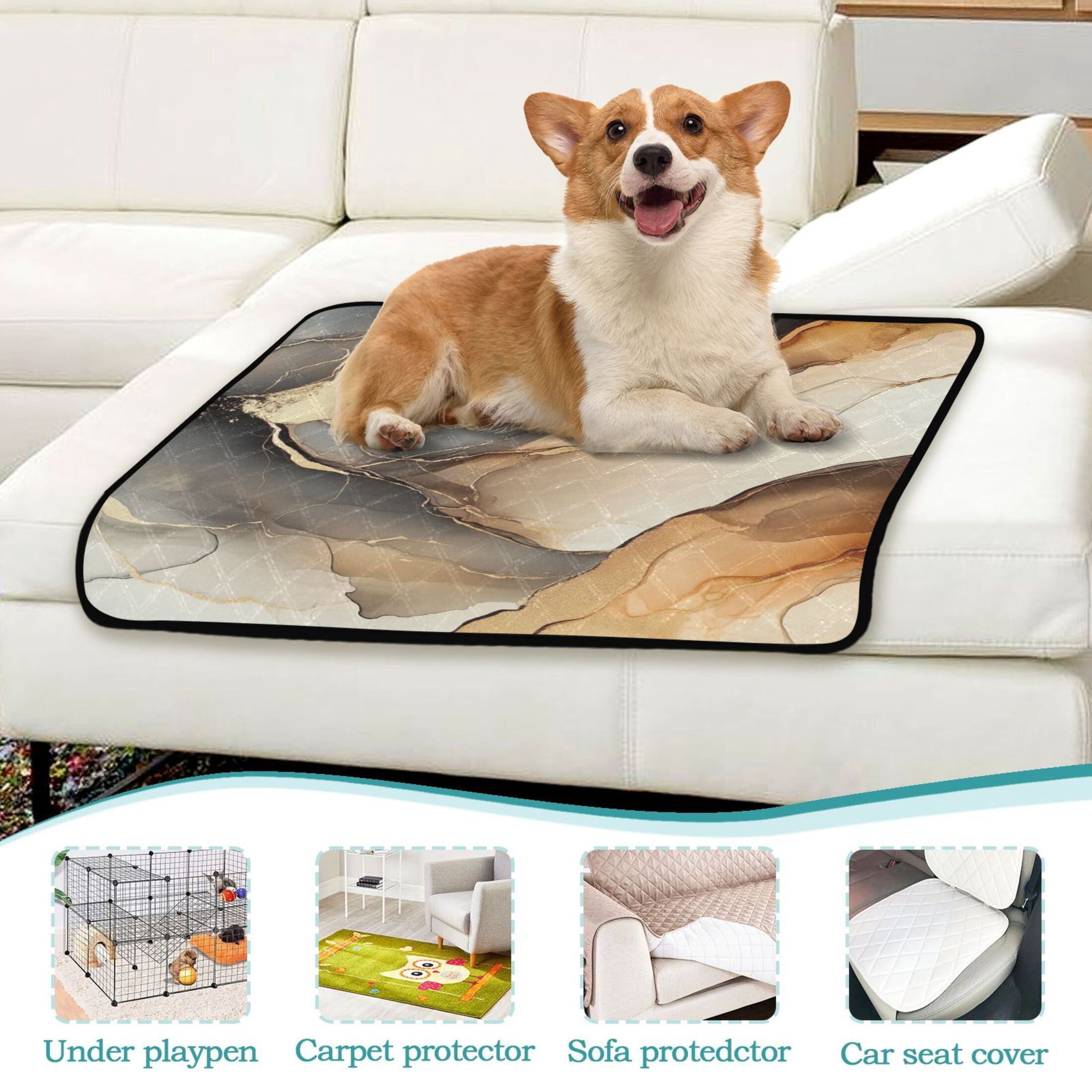 Qxltty Brown Marble Pattern Cat litter Pads Pet Set of 3 Diaper Mats Center Anti-leakage Layer Absorbent Soft and Comfortable