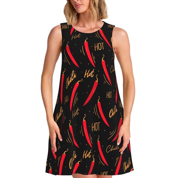 Balery Hot Chili Vestidos de verano para mujer con estampado: vestido holgado sin mangas, vestido playero informal y cómodo para días calurosos.