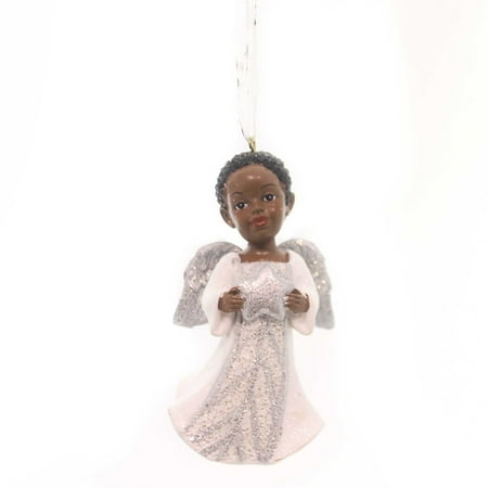 Holiday Ornaments AFRICAN AMERICAN ANGEL Polyresin Silver Glittered Holiday Ornaments AFRICAN AMERICAN ANGEL Polyresin Silver Glittered Wings Black - Holiday Ornaments AFRICAN AMERICAN ANGEL Polyresin Silver Glittered