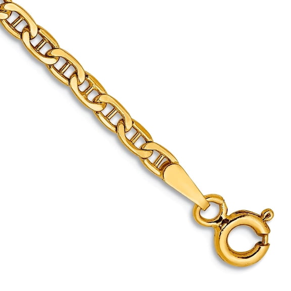 14k Yellow Gold Hollow Polished Lightweight 2.40mm Nautical Ship Mariner Anchor Chain Ankle Bracelet 10 Inch Anklet for
