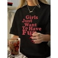 thumbnail image 2 of Camiseta de punto para mujer con estampado gráfico, cuello redondo informal, manga corta, estampado alfabético, largo regular, 95 % elastano, 5 % elastano, ideal para cualquier temporada, deportiva e, 2 of 8