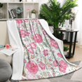 thumbnail image 2 of Botanical Flower Blanket: Ultra Soft & Warm Flannel Throw Blanket- Ideal for Kids, Adults, Home, Chair, Sofa, Couch & Bed - Vintage Style Couch Blanket, 50x60in Size, 2 of 5