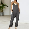 thumbnail image 2 of Lenpel Jumpsuits for Women Summer Casual Sleeveless Spaghetti Strap V Neck Rompers Baggy Overalls with Pockets, 2 of 5