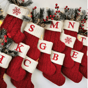 Mefine Burgundy Knit Christmas Stockings for Christmas Decoration