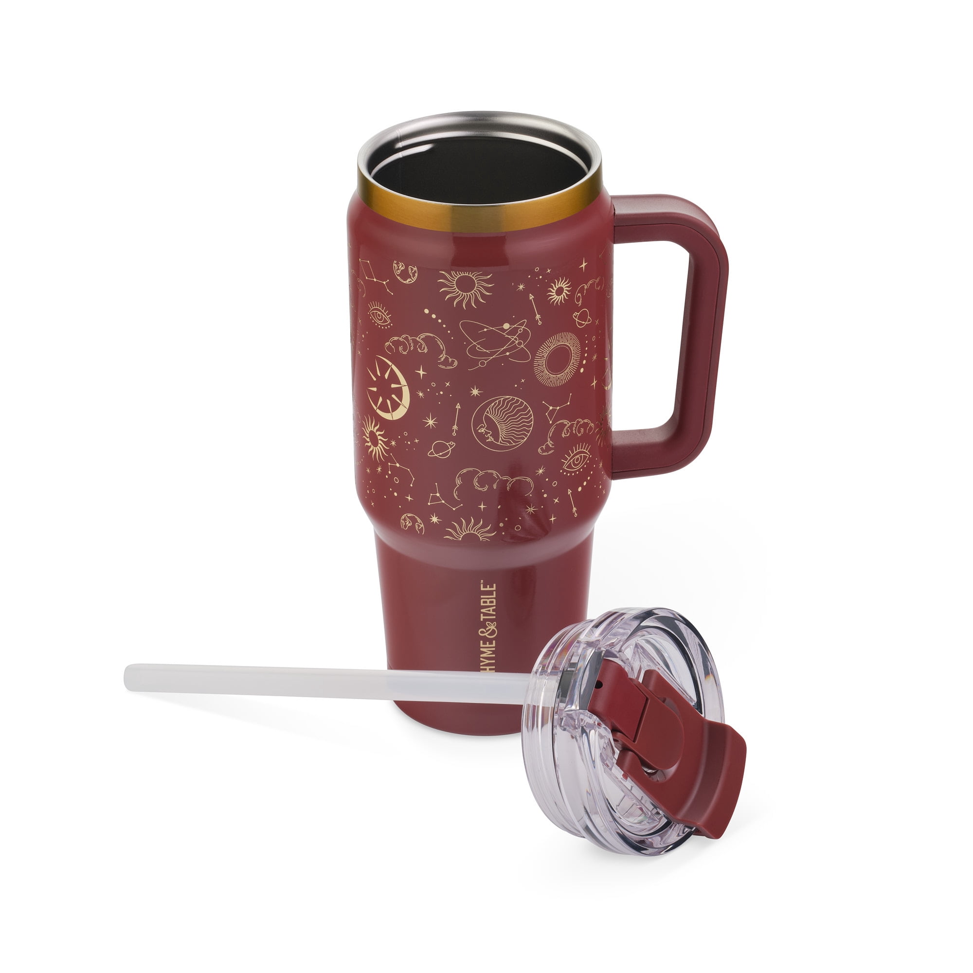Thyme & Table 32oz Stainless Steel Luna Tumbler with Handle and Dual Straw Lid, Red Zodiac