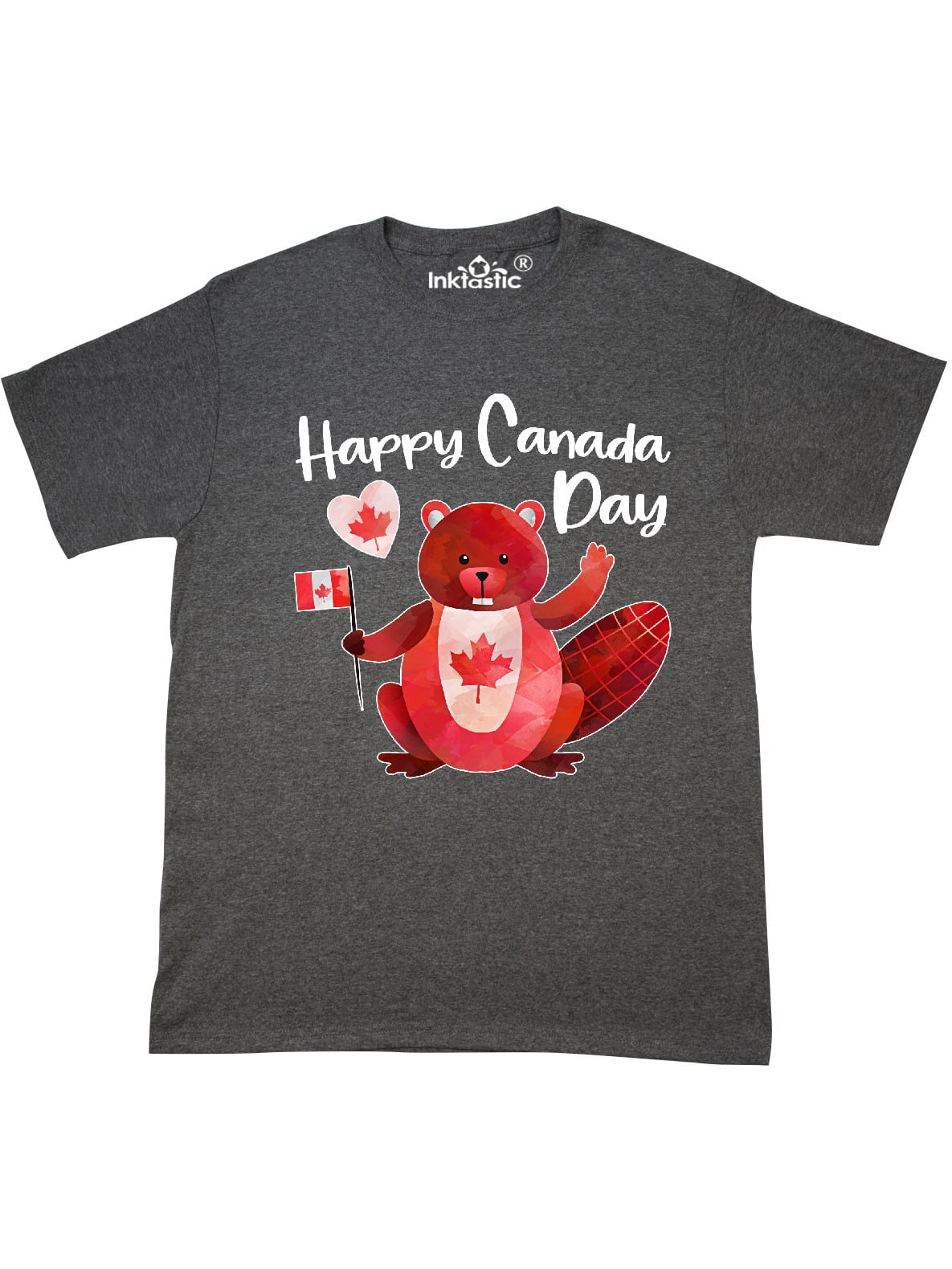 INKtastic Happy Canada Day Cute Red Beaver with Canadian Flag TShirt