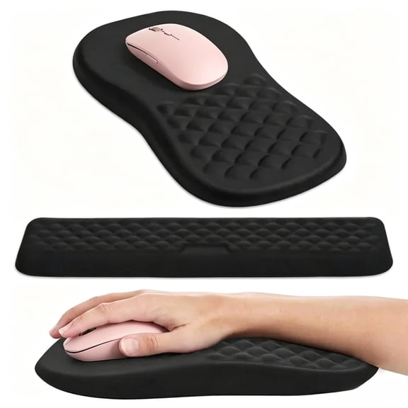 Ergonomic Wrist Rest for Keyboard and Mouse – Memory Foam Set with Non-Slip PU Base and Massage Design, Black