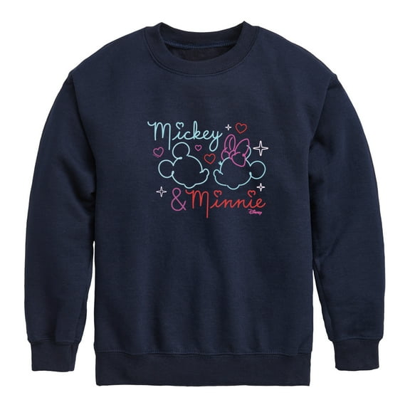 Disney - Mickey & Minnie Together in Neon - Youth Crewneck Fleece Sweatshirt