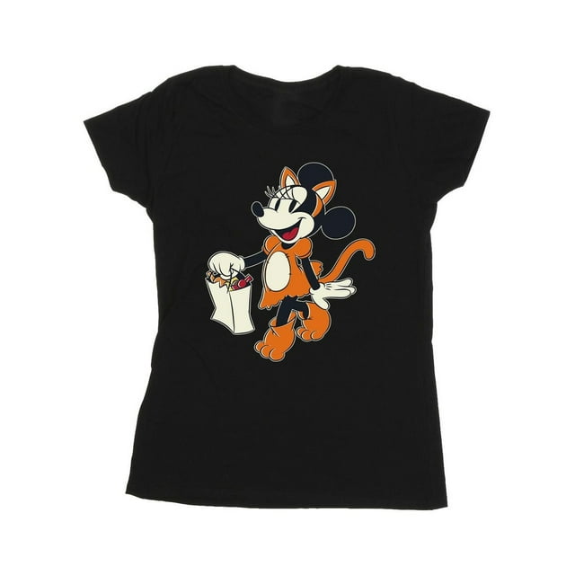 Mickey Mouse Womens Cat Trick Or Treat Minnie Mouse Cotton T-Shirt