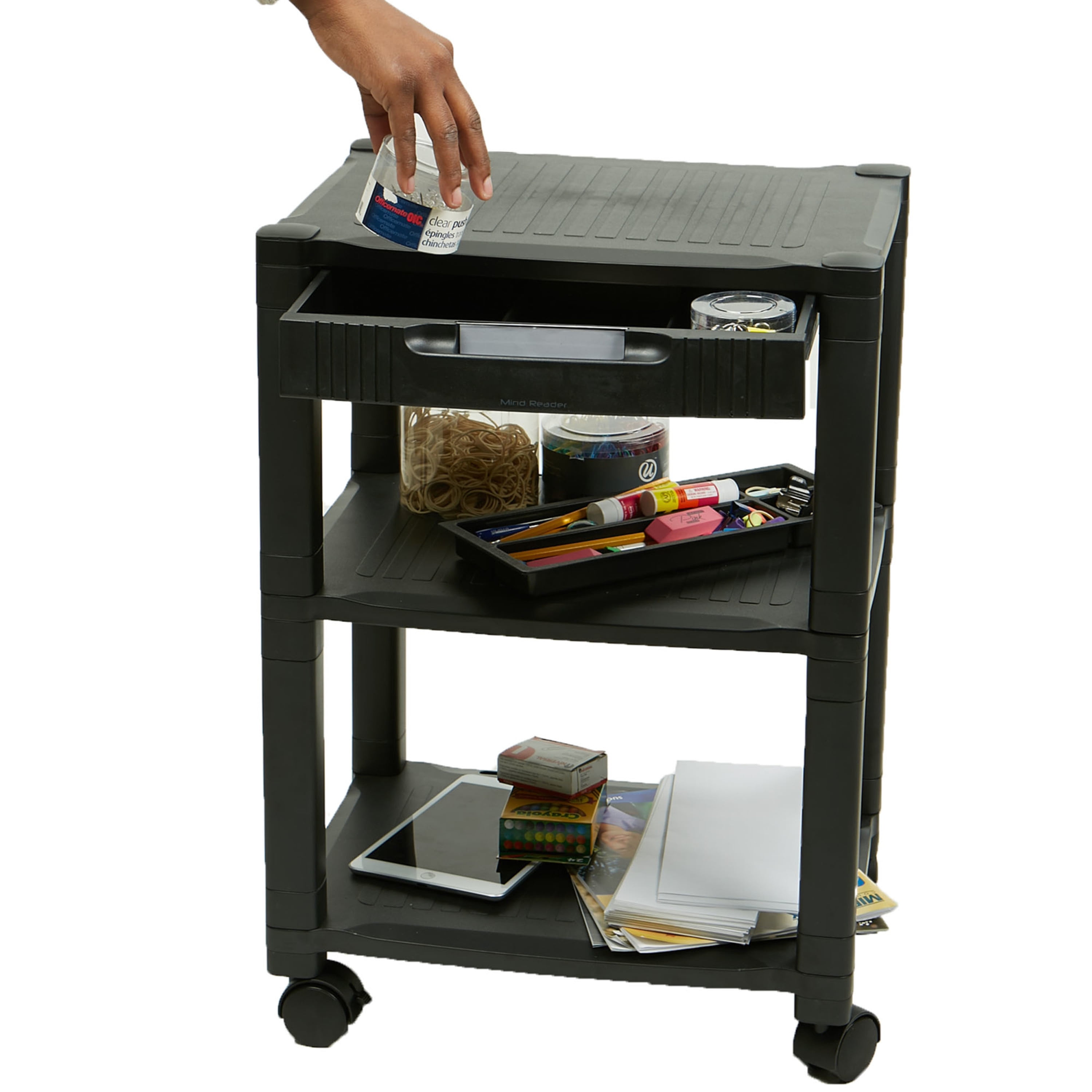 Mind Reader Anchor Collection Printer Cart with 3 Shelves and a Storage  Drawer, Kitchen Cart, Utility Cart, Microwave Cart, Black CARTCOFF-BLK -  The Home Depot