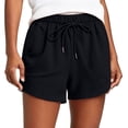 thumbnail image 2 of Womens Loose Waffle Knit Shorts Elastic Waist Drawstring Lounge Shorts Casual Summer Workout with Pockets Black L, 2 of 7