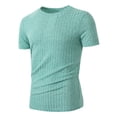 thumbnail image 4 of Men's Ribbed Knit T-Shirt Short-Sleeve Casual Solid Basic Top Soft Stretch Fabric Spring & Summer Versatile Daily Tees,Mint Green,XXL, 4 of 5