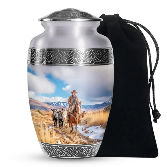 SABURIAL Cowboys Urn - Beautiful Handcrafted Urns For Mom Ash - Adult Urns For Human Ashes - Decorative Funeral Urn For Cremation - 10 Inch Large With Velvet Bag