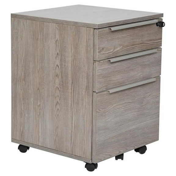Pemberly Row Contemporary Mobile Pedestal with 3 Drawers in Gray
