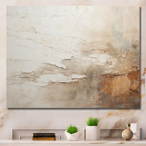 Designart - Beige Canvas Wall Art, Abstract Printed Wall Art, Fusion Of Beige And Brown Paint, Abstract Wall Art Decor, 44x34 inches