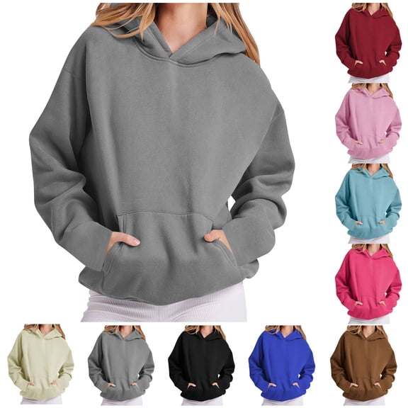 Rciityk Black Hoodies for Women Trendy Oversized Sweatshirts Casual Pullover Fleece Long Sleeve Hooded Sweaters Solid Color Winter Fall Outfits with Pocket